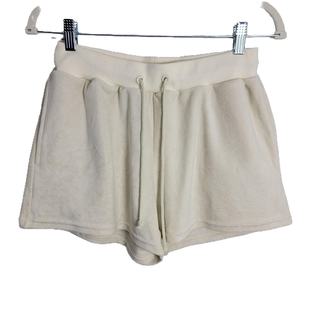 Saski Collection Small‎ Shorts Cream Terry Cloth Drawstring High Rise Lounge NEW